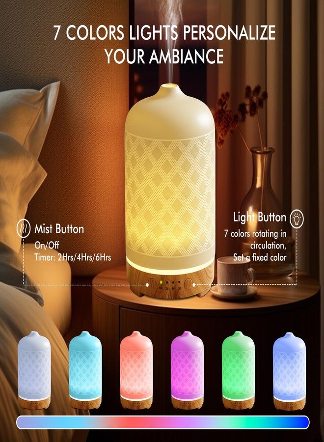 EQUSUPRO Essential Oil Diffuser 200ml-Ultrasonic Aroma Diffuser with 4 Timers, Aromatherapy Diffuser 7 Color LED Lights with Auto Shut-Off Protection for Home Office Yoga Gift (Ceramic White) - Image 3